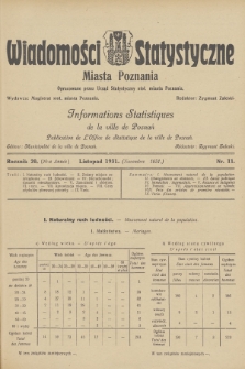 Wiadomości Statystyczne Miasta Poznania = Informations Statistiques de la Ville de Poznań. R.20, 1931, nr 11