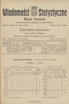 Wiadomości Statystyczne Miasta Poznania = Informations Statistiques de la Ville de Poznań. R.20, 1931, nr 12