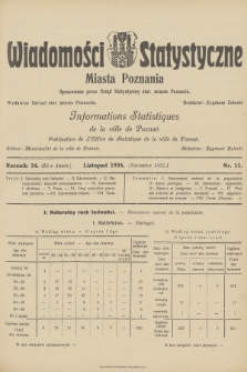 Wiadomości Statystyczne Miasta Poznania = Informations Statistiques de la Ville de Poznań. R.24, 1935, nr 11