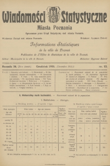 Wiadomości Statystyczne Miasta Poznania = Informations Statistiques de la Ville de Poznań. R.24, 1935, nr 12