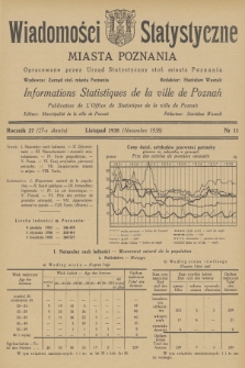 Wiadomości Statystyczne Miasta Poznania = Informations Statistiques de la Ville de Poznań. R.27, 1938, nr 11