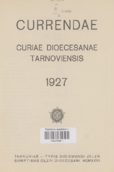 Currenda : pismo urzędowe tarnowskiej kurji diecezjalnej. 1927, Index