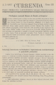 Currenda : pismo urzędowe tarnowskiej kurji diecezjalnej. 1927, kurenda 3