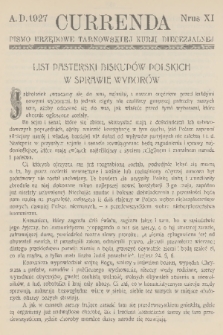 Currenda : pismo urzędowe tarnowskiej kurji diecezjalnej. 1927, kurenda 11