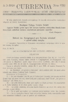 Currenda : pismo urzędowe tarnowskiej kurji diecezjalnej. 1928, kurenda 8