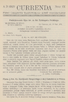 Currenda : pismo urzędowe tarnowskiej kurji diecezjalnej. 1929, kurenda 9