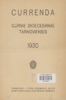 Currenda : pismo urzędowe tarnowskiej kurji diecezjalnej. 1930, Index