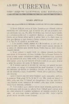 Currenda : pismo urzędowe tarnowskiej kurji diecezjalnej. 1930, kurenda 12