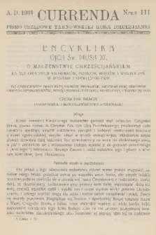 Currenda : pismo urzędowe tarnowskiej kurji diecezjalnej. 1931, kurenda 3