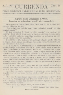 Currenda : pismo urzędowe tarnowskiej kurji diecezjalnej. 1931, kurenda 4