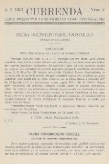 Currenda : pismo urzędowe tarnowskiej kurji diecezjalnej. 1931, kurenda 5
