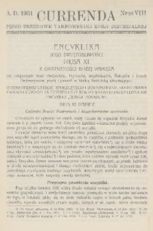 Currenda : pismo urzędowe tarnowskiej kurji diecezjalnej. 1931, kurenda 8