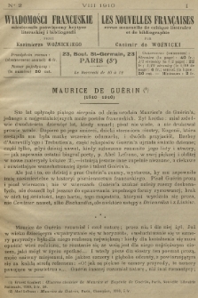 Wiadomości Francuskie : miesięcznik poświęcony krytyce literackiej i bibliografii. [R.] 1, 1910, nr 2
