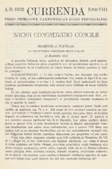 Currenda : pismo urzędowe tarnowskiej kurji diecezjalnej. 1932, kurenda 8