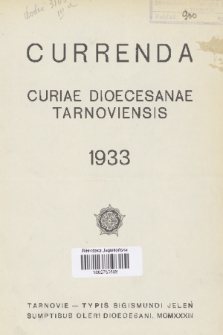Currenda : pismo urzędowe tarnowskiej kurji diecezjalnej. 1933, Index