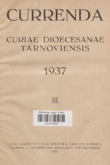 Currenda : pismo urzędowe tarnowskiej kurji diecezjalnej. 1937, Index