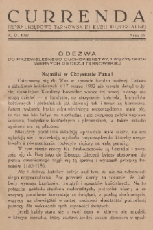 Currenda : pismo urzędowe tarnowskiej kurji diecezjalnej. 1937, kurenda 4