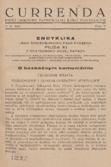 Currenda : pismo urzędowe tarnowskiej kurji diecezjalnej. 1937, kurenda 5