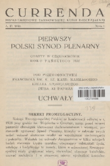 Currenda : pismo urzędowe tarnowskiej kurji diecezjalnej. 1938, kurenda 1