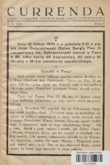 Currenda : pismo urzędowe tarnowskiej kurji diecezjalnej. 1939, kurenda 1