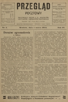 Przegląd Pocztowy : niezawisły organ c. k. Adjunktów, Oficyantów i Aspirantów Pocztowych. R.4, 1913, nr 5