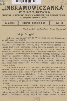 Imbramowiczanka : jednodniówka Związku b. Uczenic Szkoły Rolniczej SS. Norbertanek w Imbramowicach. R.8, 1938, nr 2