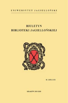 The Jagiellonian Library Bulletin. Vol. 69-70, 2019-202 [entirety]