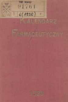 Kalendarz Farmaceutyczny : na rok 1926. R.6