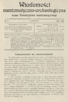 Wiadomości Numizmatyczno-Archeologiczne : organ Towarzystwa Numizmatycznego. T.1, 1909, nr 7