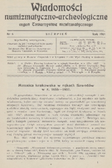 Wiadomości Numizmatyczno-Archeologiczne : organ Towarzystwa Numizmatycznego. T.3, 1911, nr 8