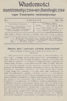 Wiadomości Numizmatyczno-Archeologiczne : organ Towarzystwa Numizmatycznego. T.6, 1915, nr 4
