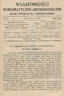 Wiadomości Numizmatyczno-Archeologiczne : organ Towarzystwa Numizmatycznego. T.7, 1917, nr 9