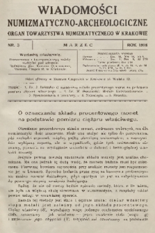 Wiadomości Numizmatyczno-Archeologiczne : organ Towarzystwa Numizmatycznego w Krakowie. T.8, 1918, nr 3
