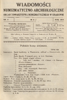 Wiadomości Numizmatyczno-Archeologiczne : organ Towarzystwa Numizmatycznego w Krakowie. T.8, 1918, nr 5