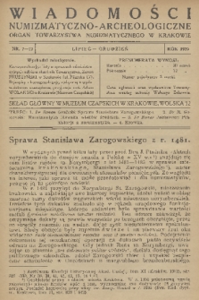 Wiadomości Numizmatyczno-Archeologiczne : organ Towarzystwa Numizmatycznego w Krakowie. 1920, nr 7-12