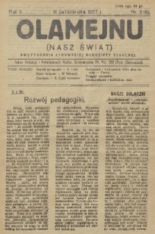 Olamejnu = (Nasz Świat) : pismo perjodyczne żydowskiej młodzieży szkolnej. R.2, 1927, № 2
