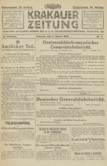 Krakauer Zeitung : zugleich amtliches Organ des K. u. K. Festungskommandos. 1916, nr 1