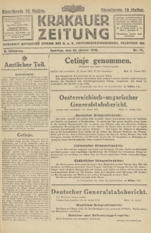 Krakauer Zeitung : zugleich amtliches Organ des K. u. K. Festungskommandos. 1916, nr 15