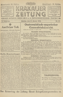 Krakauer Zeitung : zugleich amtliches Organ des K. u. K. Festungskommandos. 1916, nr 17