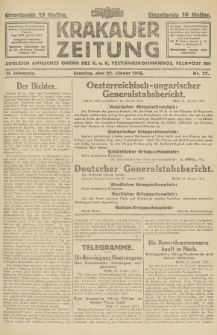 Krakauer Zeitung : zugleich amtliches Organ des K. u. K. Festungskommandos. 1916, nr 22