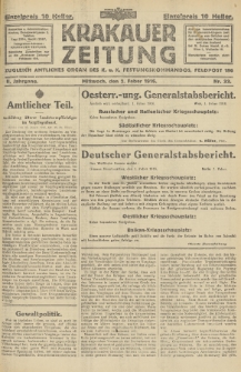 Krakauer Zeitung : zugleich amtliches Organ des K. u. K. Festungskommandos. 1916, nr 33