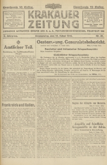 Krakauer Zeitung : zugleich amtliches Organ des K. u. K. Festungskommandos. 1916, nr 41