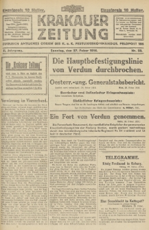 Krakauer Zeitung : zugleich amtliches Organ des K. u. K. Festungskommandos. 1916, nr 58