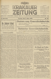 Krakauer Zeitung : zugleich amtliches Organ des K. U. K. Festungs-Kommandos. 1916, nr 63