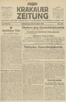Krakauer Zeitung : zugleich amtliches Organ des K. U. K. Festungs-Kommandos. 1916, nr 104