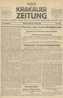 Krakauer Zeitung : zugleich amtliches Organ des K. U. K. Festungs-Kommandos. 1916, nr 112