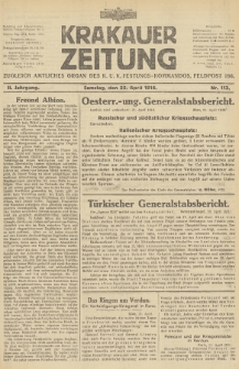 Krakauer Zeitung : zugleich amtliches Organ des K. U. K. Festungs-Kommandos. 1916, nr 113