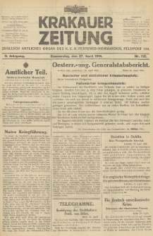 Krakauer Zeitung : zugleich amtliches Organ des K. U. K. Festungs-Kommandos. 1916, nr 117