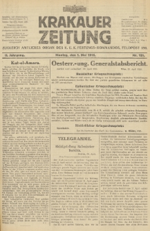 Krakauer Zeitung : zugleich amtliches Organ des K. U. K. Festungs-Kommandos. 1916, nr 121