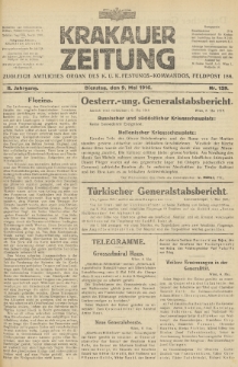 Krakauer Zeitung : zugleich amtliches Organ des K. U. K. Festungs-Kommandos. 1916, nr 129